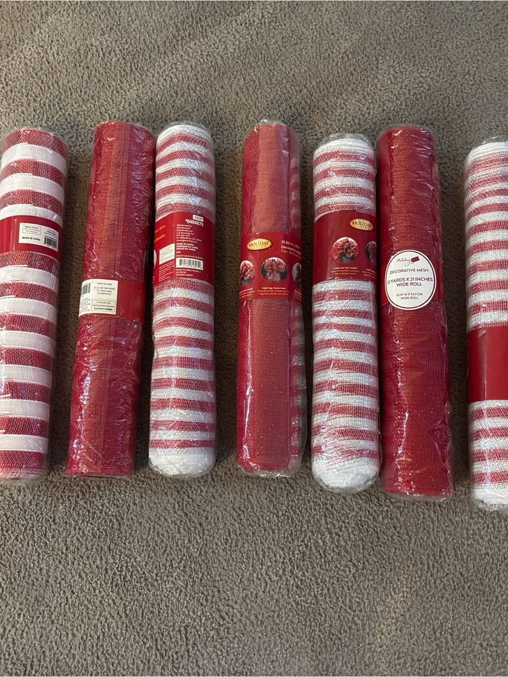 Festive Red and White Decorative Mesh Ribbon Rolls - Holiday Craft Pack